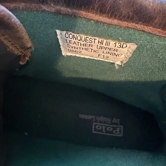 Polo Ralph Lauren Boots Conquest Hi III Mens 13D Brown Zip Leather Mid Calf - Picture 7 of 7